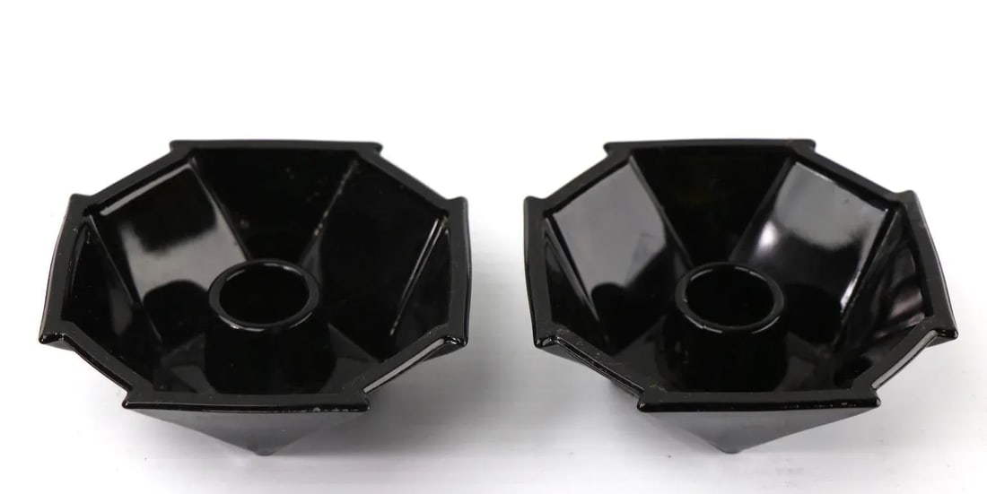 Vintage Black Sakier for Fostoria Art Deco Geometric Candlesticks - a Pair - 6