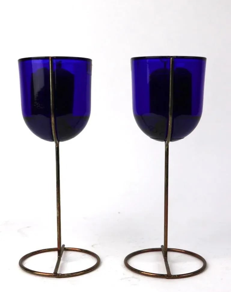 Vintage Cobalt Wine Goblet Candlesticks by Iittala - a Pair - 2