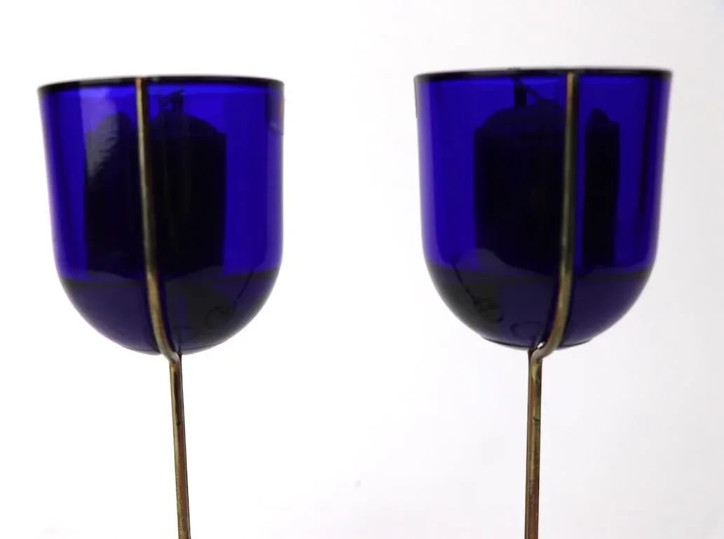 Vintage Cobalt Wine Goblet Candlesticks by Iittala - a Pair - 5