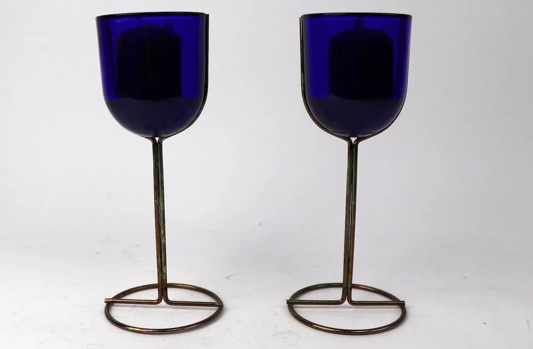 Vintage Cobalt Wine Goblet Candlesticks by Iittala - a Pair - 7
