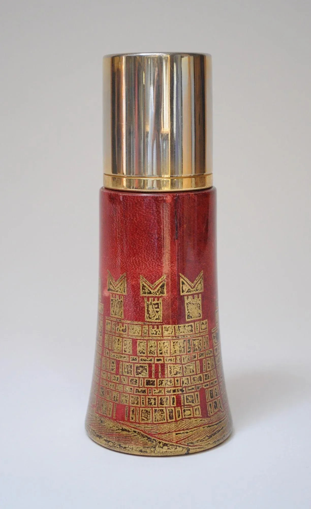 Vintage Italian Dyed Red Goatskin and Brass Cocktail Shaker by Aldo Tura - 2