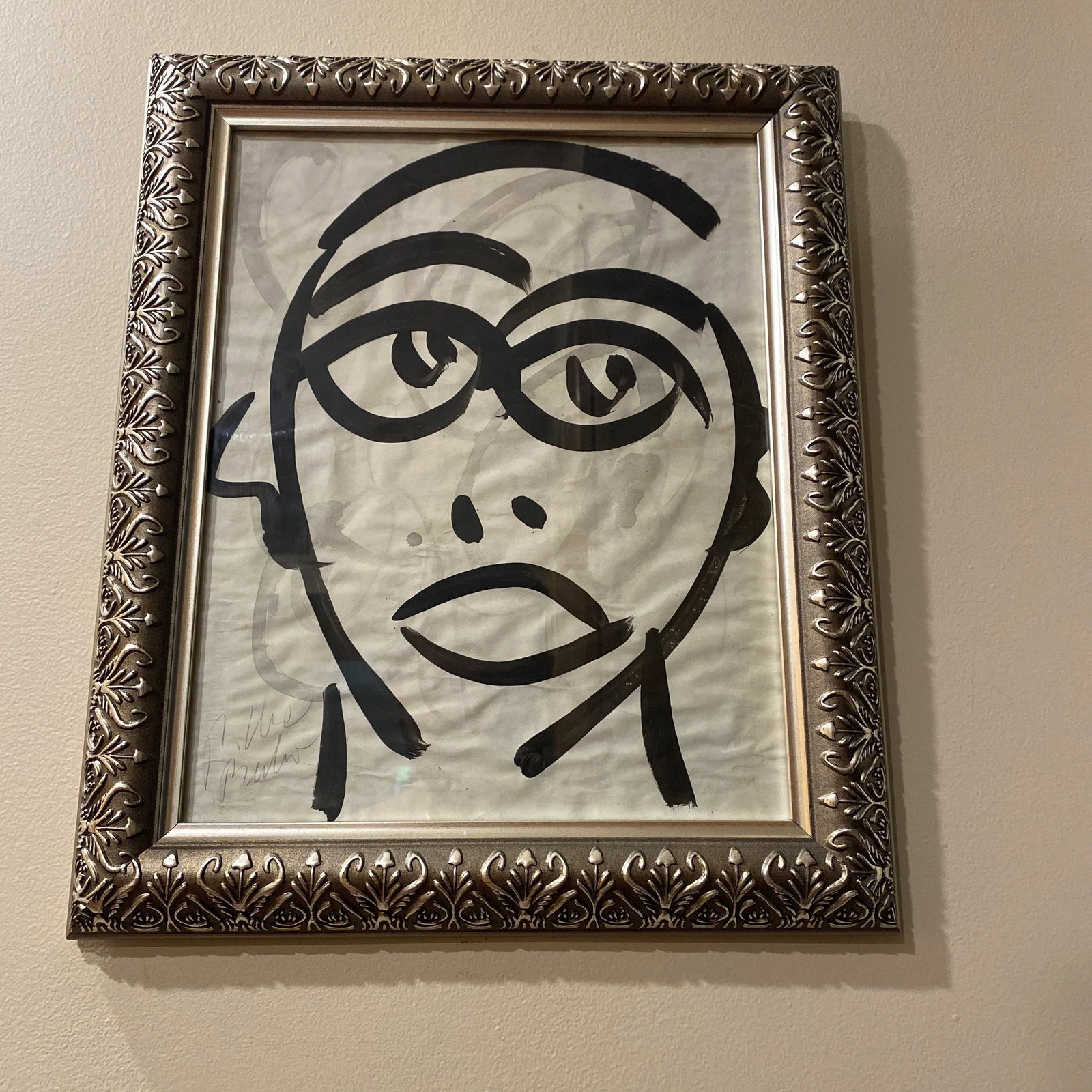 1970s Peter Keil Original Black & White Abstract Portrait Painting, Framed - 8