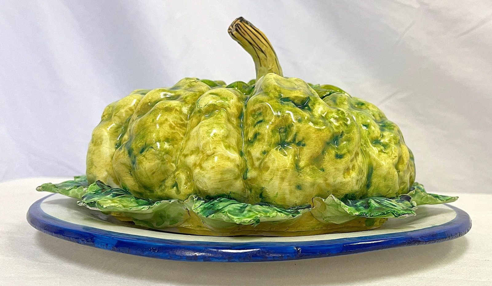 Vintage Italian Majolica Ceramic Lidded Squash Serving Dish - 2