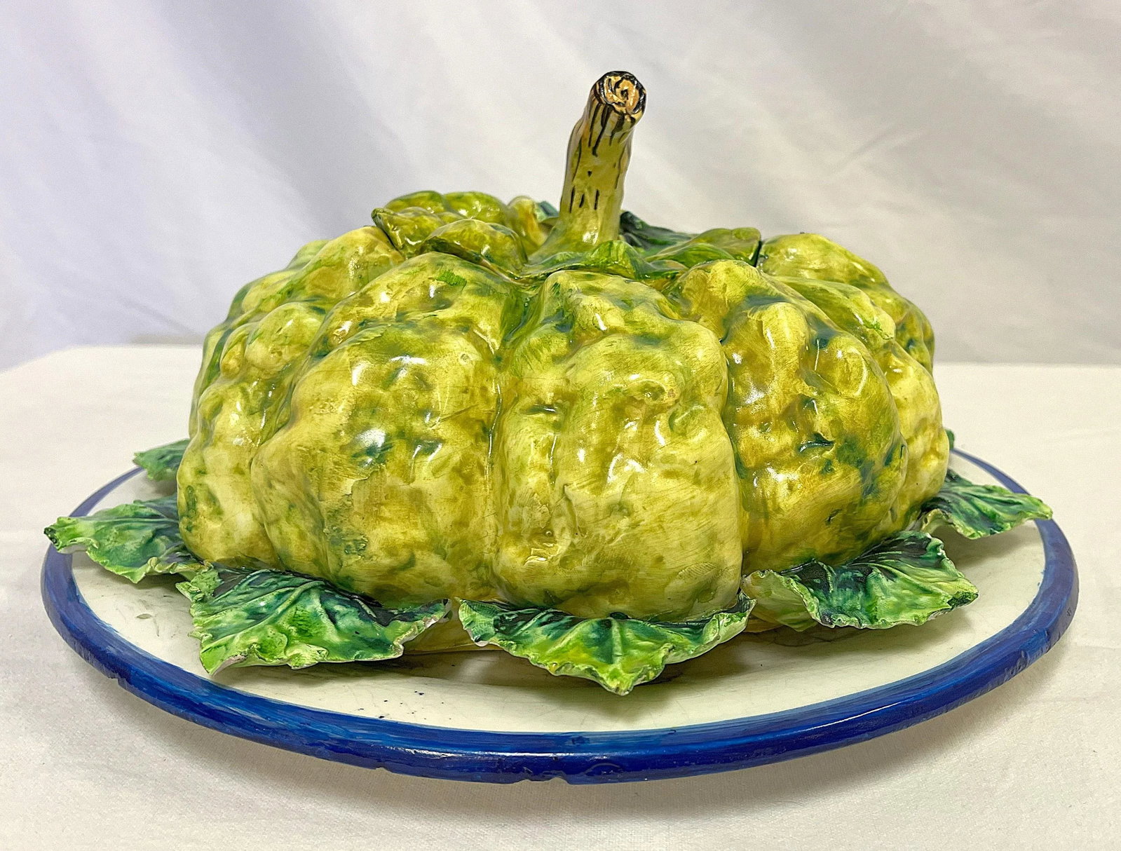 Vintage Italian Majolica Ceramic Lidded Squash Serving Dish - 3