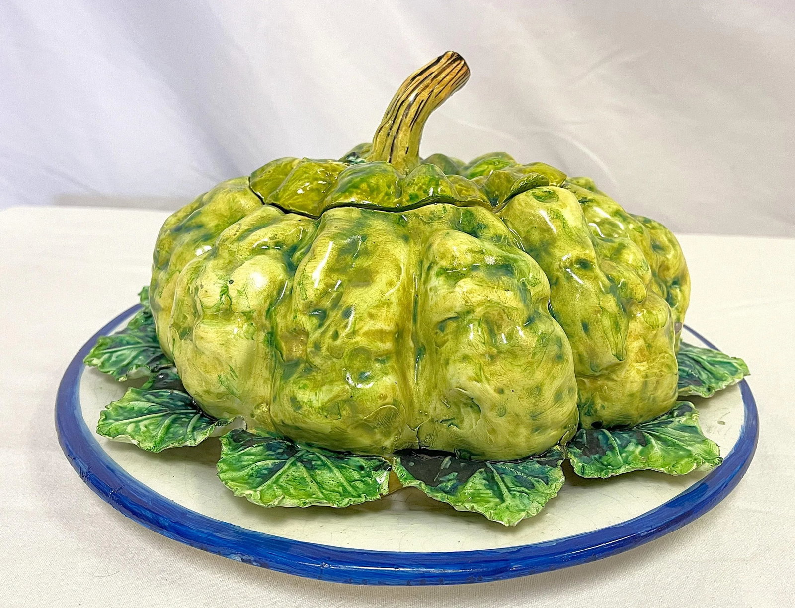 Vintage Italian Majolica Ceramic Lidded Squash Serving Dish - 4