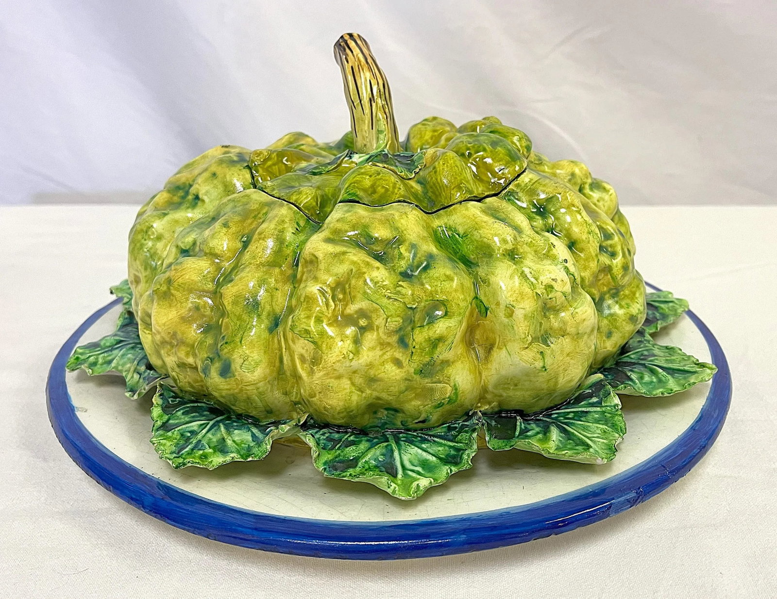 Vintage Italian Majolica Ceramic Lidded Squash Serving Dish - 5