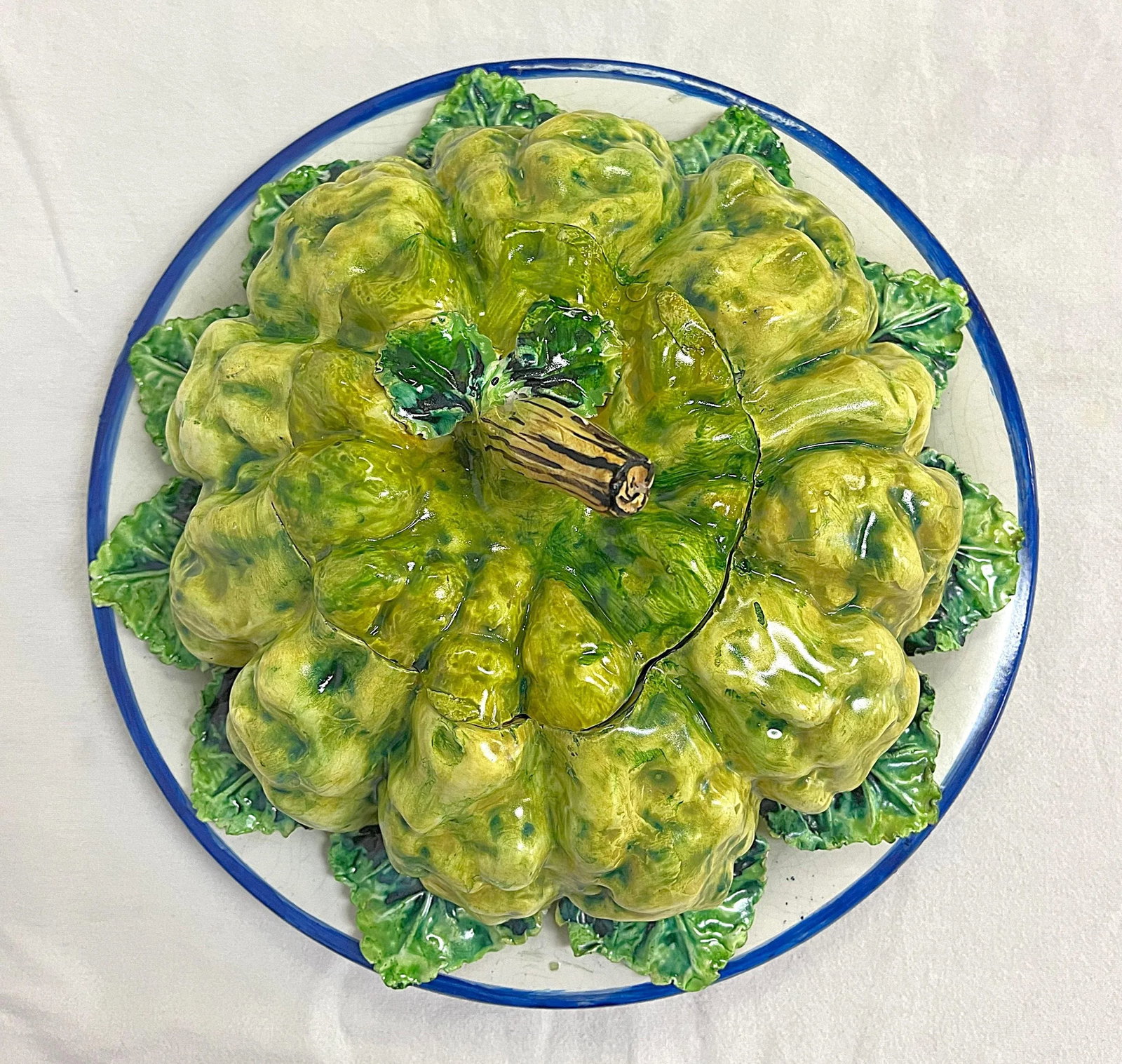 Vintage Italian Majolica Ceramic Lidded Squash Serving Dish - 7