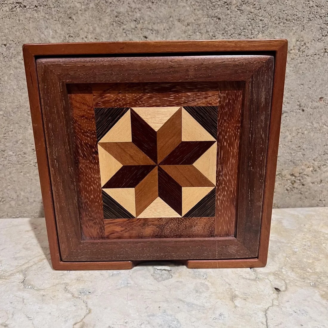 2000s Mosaic Marquetry Exotic Wood Box Signed - 10