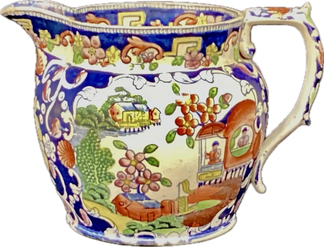 Boy in the Window Chinoiserie Pottery Jug, Lockett & Hulme of Lane End - 2
