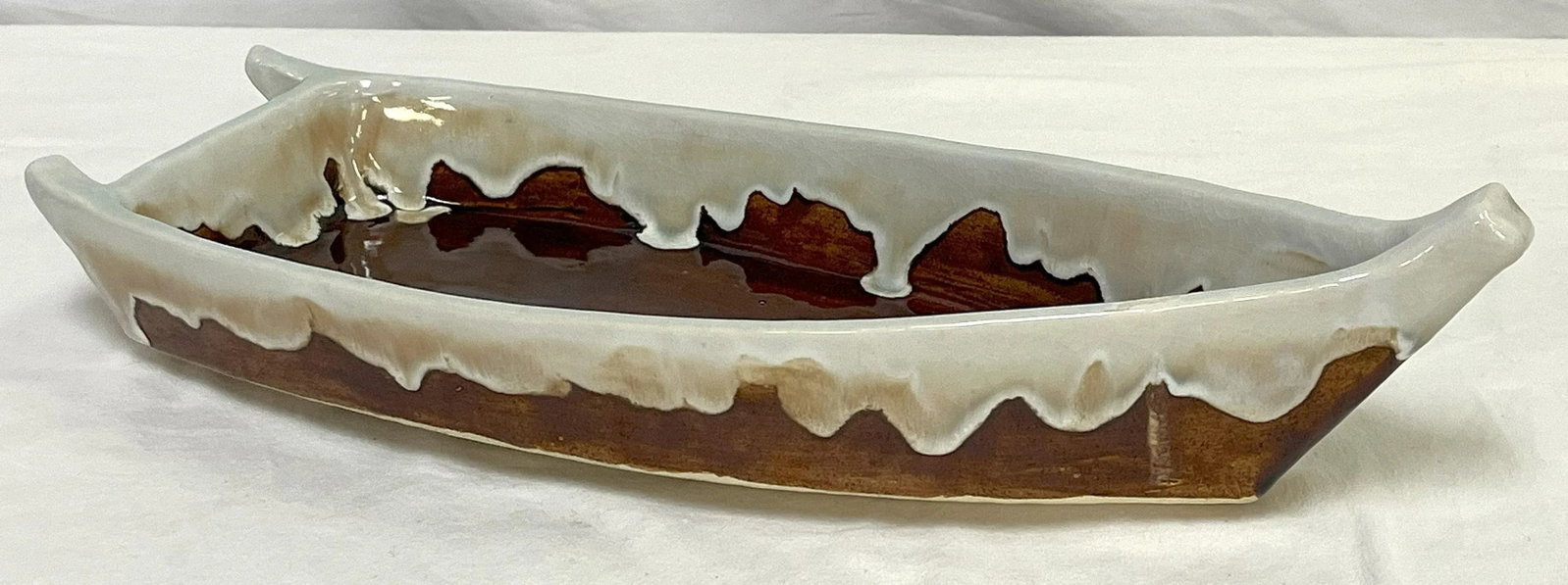 Vintage Artisan Crafted Heavy Pottery Boat Centerpiece Dish - 2