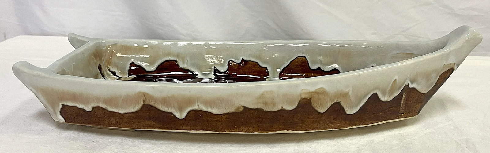 Vintage Artisan Crafted Heavy Pottery Boat Centerpiece Dish - 3