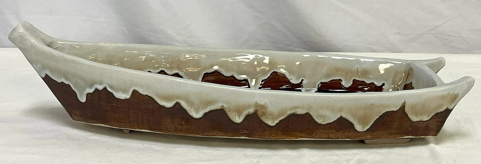 Vintage Artisan Crafted Heavy Pottery Boat Centerpiece Dish - 4