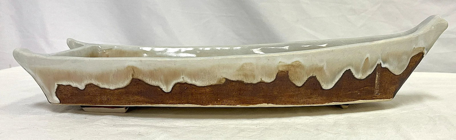 Vintage Artisan Crafted Heavy Pottery Boat Centerpiece Dish - 5
