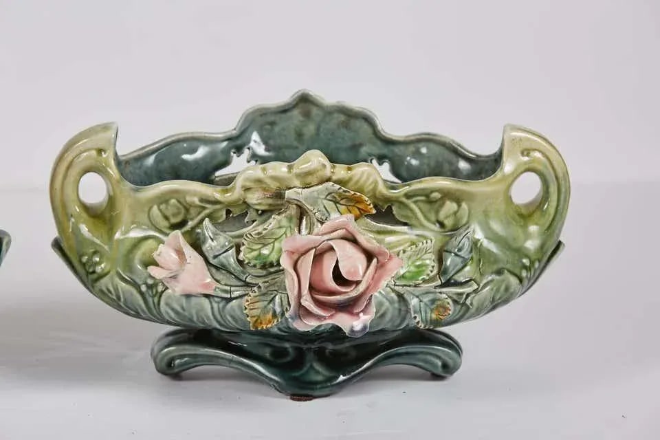 Majolica Planter Vases and a Cachet Pot - Set of 3 - 8