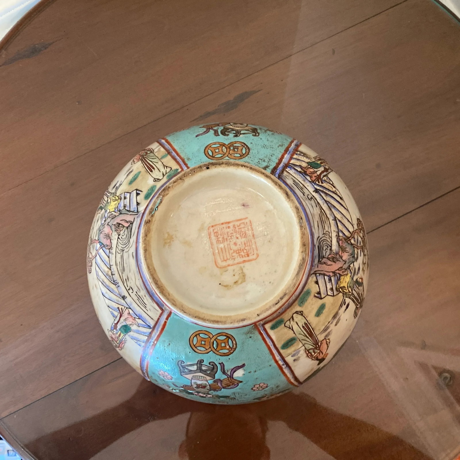 Vintage Hand Painted Famille Rose Porcelain Serving Bowl - 7
