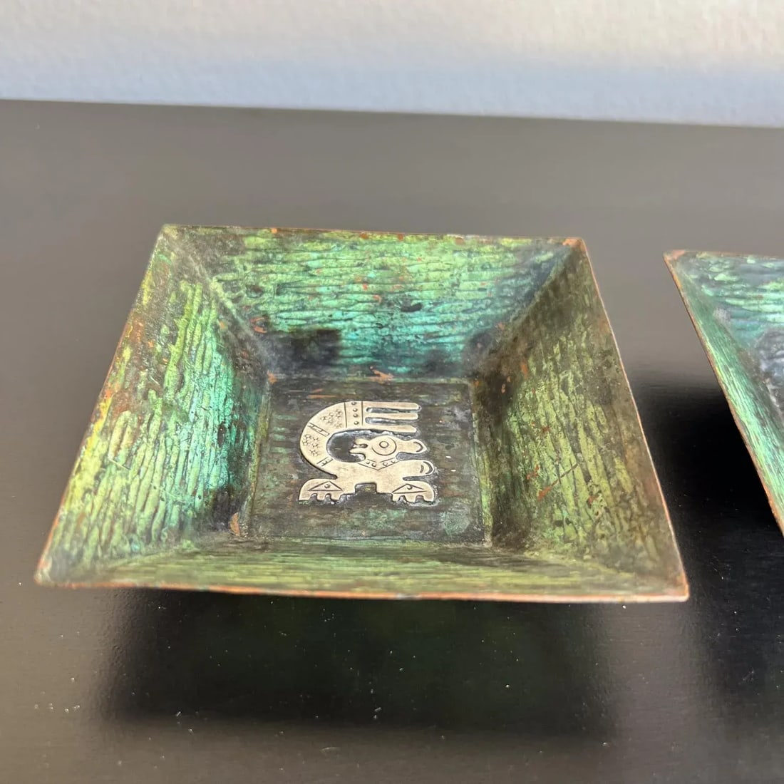 1960s Set of Copper Silver Trays Animal Design Style Graziella Laffi Peru - 2