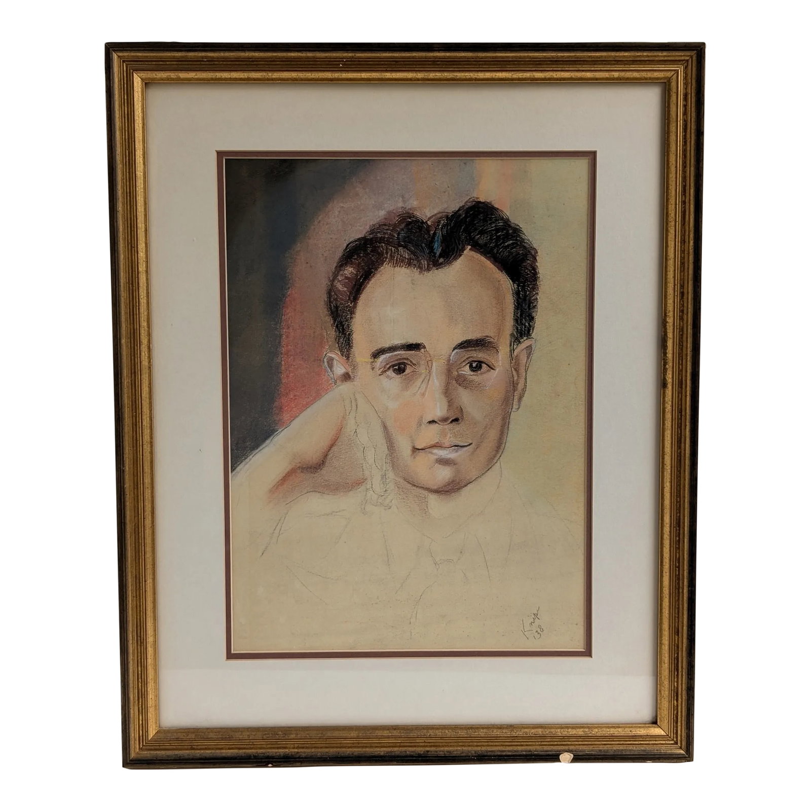 Artist Signed 1938 Framed Pencil Drawing/Portrait of Man: Framed pencil drawing portrait, created in 1938 by a talented artist. The piece features meticulous detailing, capturing the essence and character of the subject. This signed artwork would make a