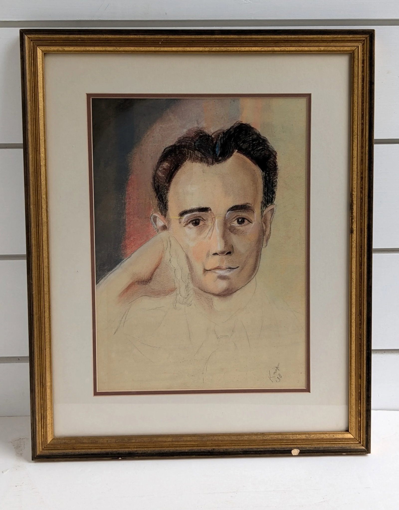 Artist Signed 1938 Framed Pencil Drawing/Portrait of Man - 3