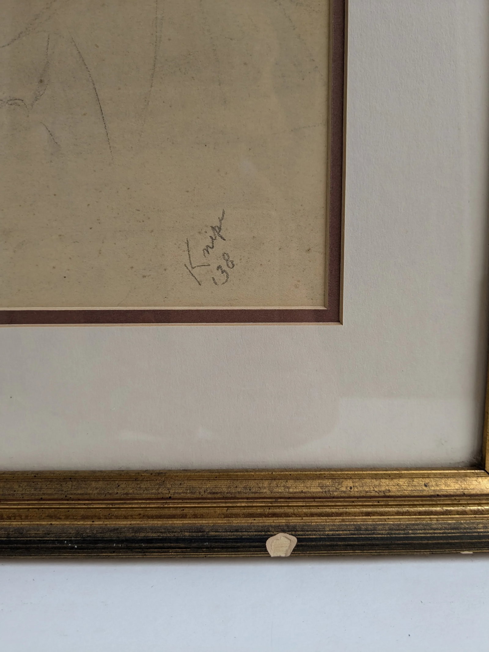 Artist Signed 1938 Framed Pencil Drawing/Portrait of Man - 5