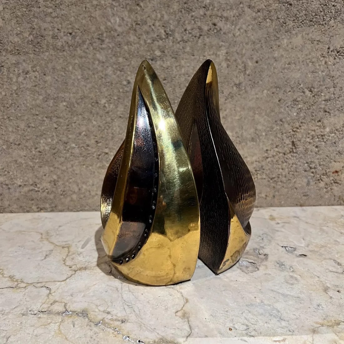 1950s Ben Seibel Teardrop Brass Flame Bookend Pair - 2