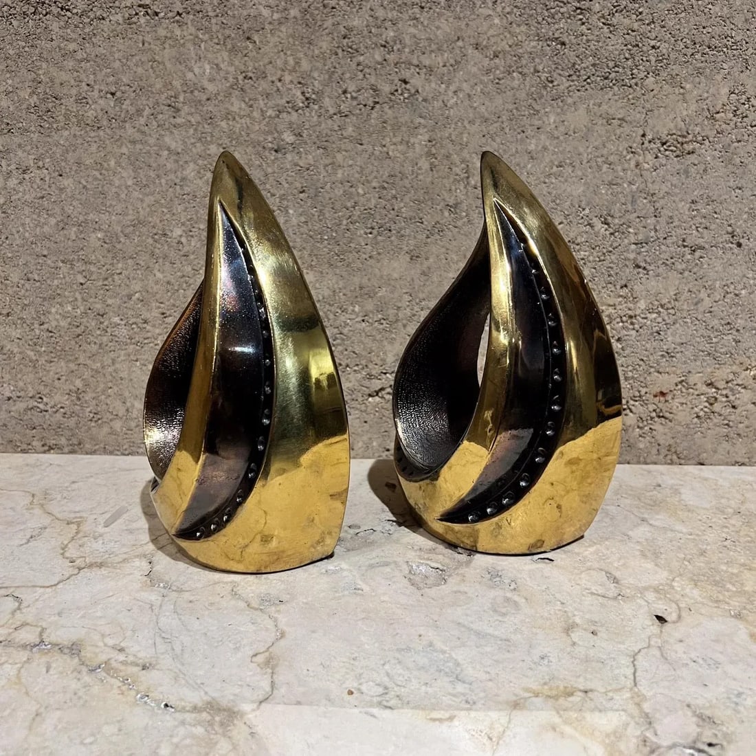 1950s Ben Seibel Teardrop Brass Flame Bookend Pair - 4