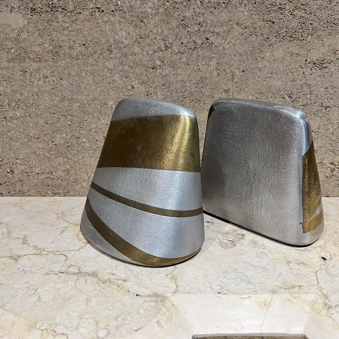 Mid-Century Modern Ben Seibel Abstract Gold Silver Brass Bookend Set - 4