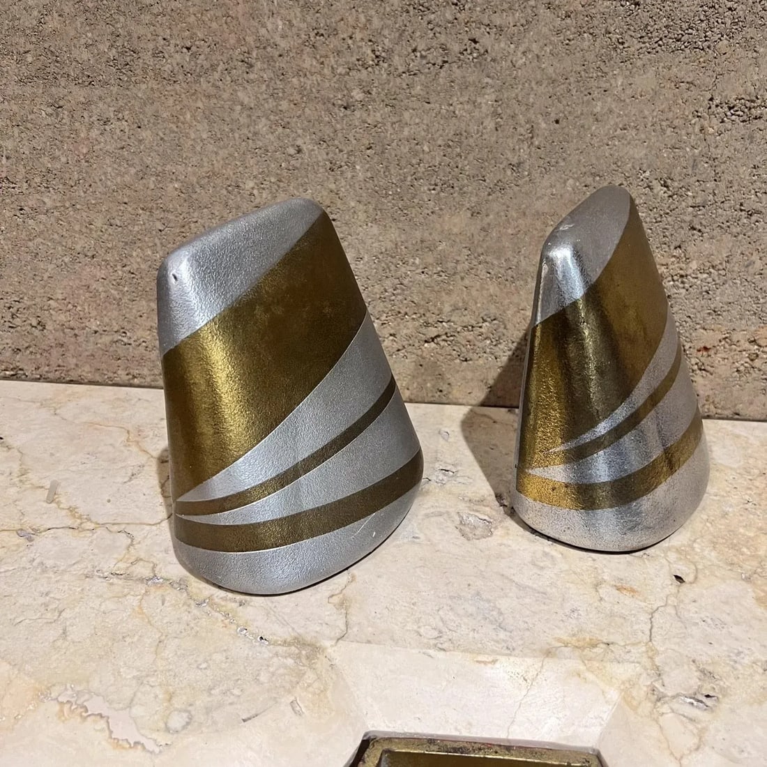 Mid-Century Modern Ben Seibel Abstract Gold Silver Brass Bookend Set - 5