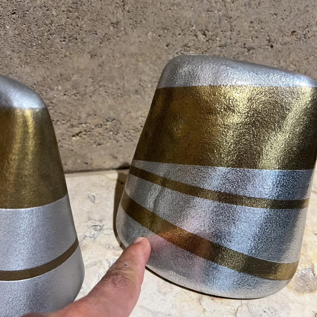 Mid-Century Modern Ben Seibel Abstract Gold Silver Brass Bookend Set - 6
