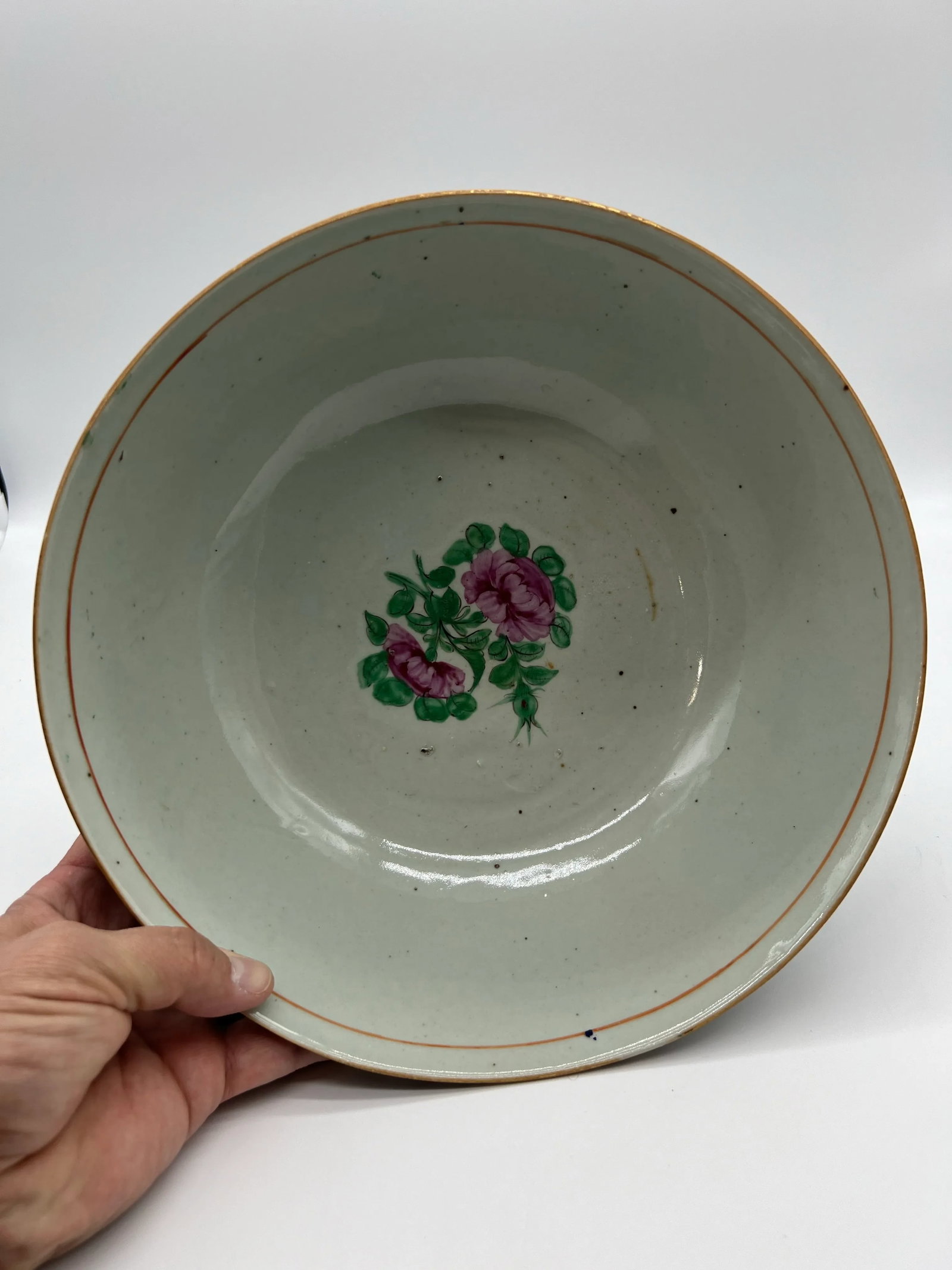 Antique Chinese Export Porcelain Serving Bowl With Floral Decorations, Circa 1800 - 5