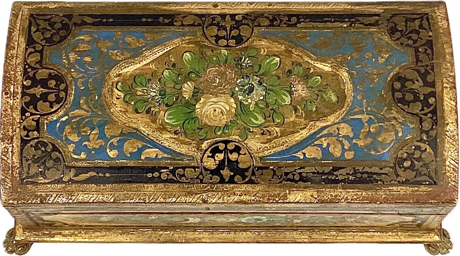 Florentine Handpainted Giltwood Trinket Box With Paw Feet - 5