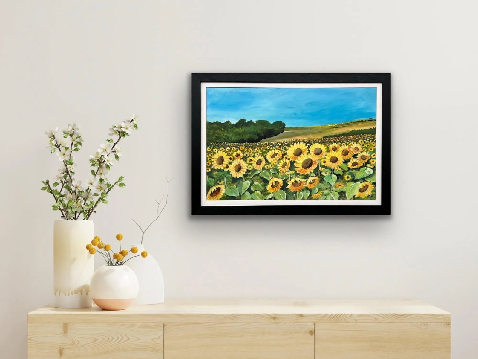 Field of Sunflowers in the Summertime in France by Contemporary British Artist, 2024, Framed - 4
