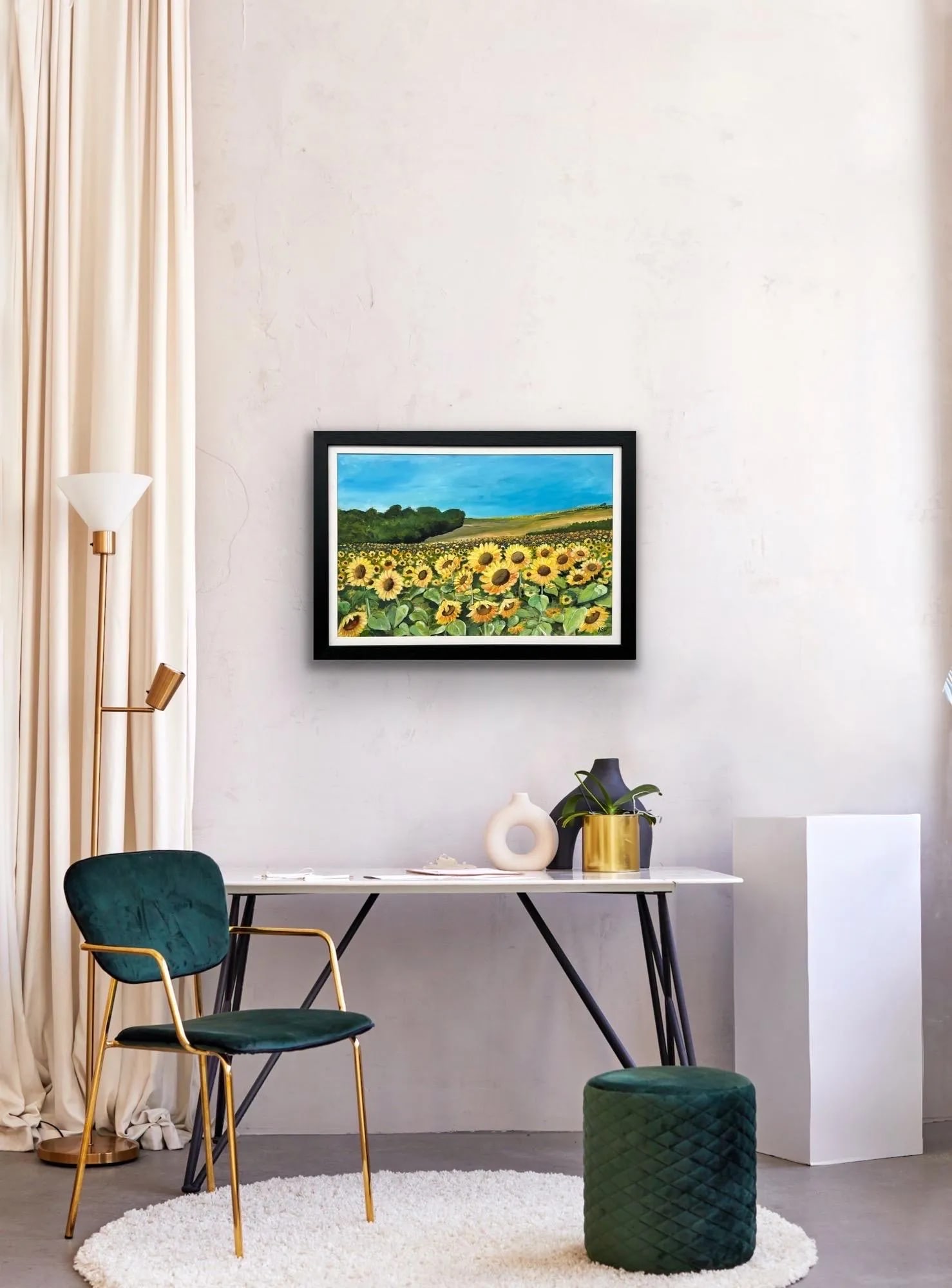 Field of Sunflowers in the Summertime in France by Contemporary British Artist, 2024, Framed - 5