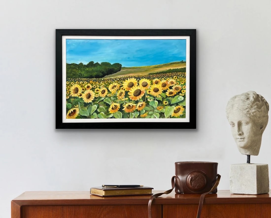 Field of Sunflowers in the Summertime in France by Contemporary British Artist, 2024, Framed - 8