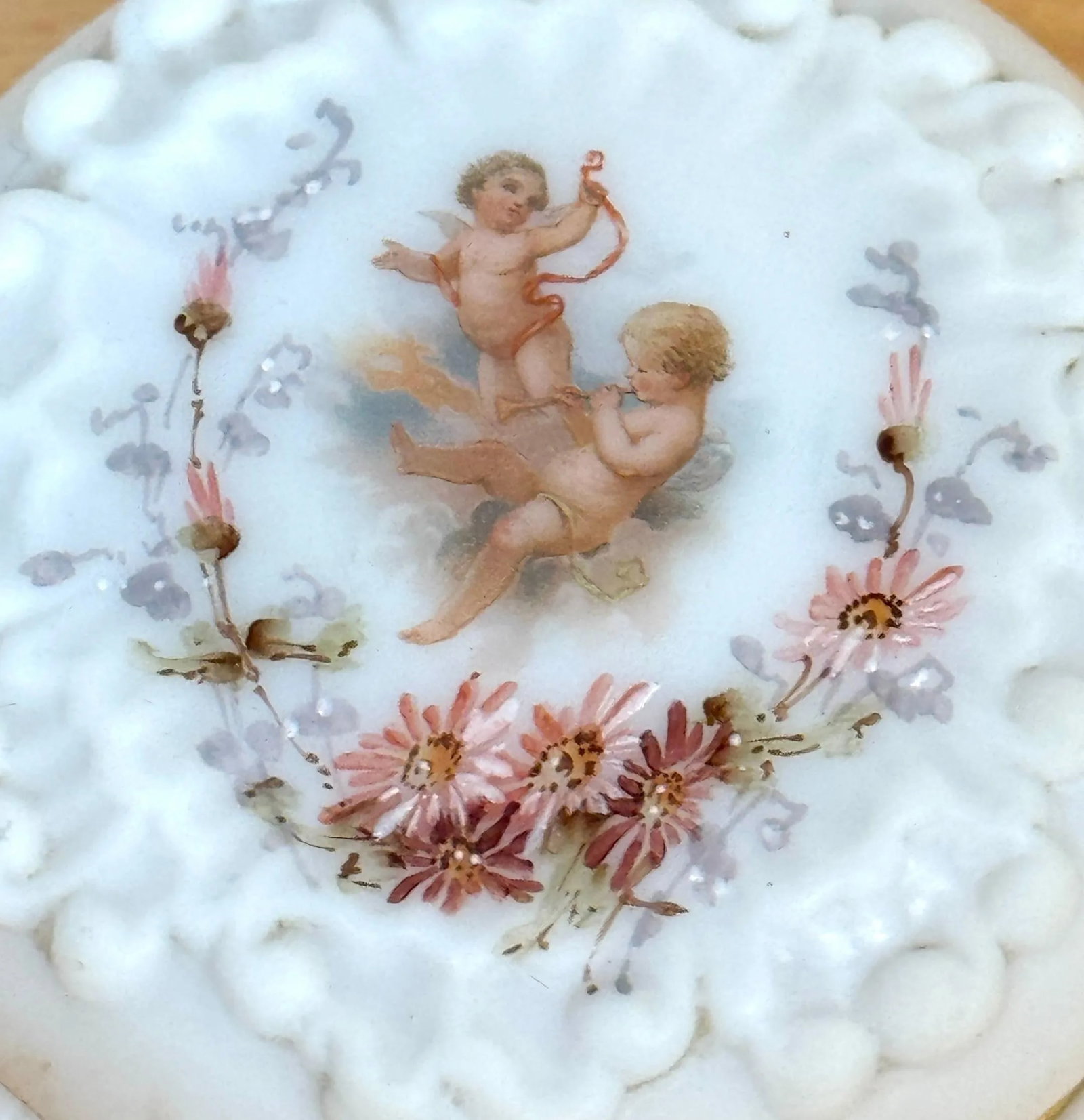 19th Century Signed Wavecrest Opal Glass Putti Motif Table Box - 7