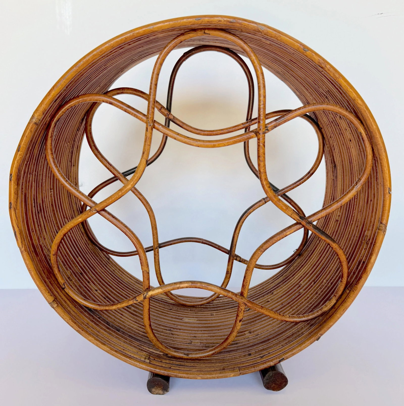 Boho Rattan Circular Porthole 6 Bottle Wine Caddy/ Rack - 2