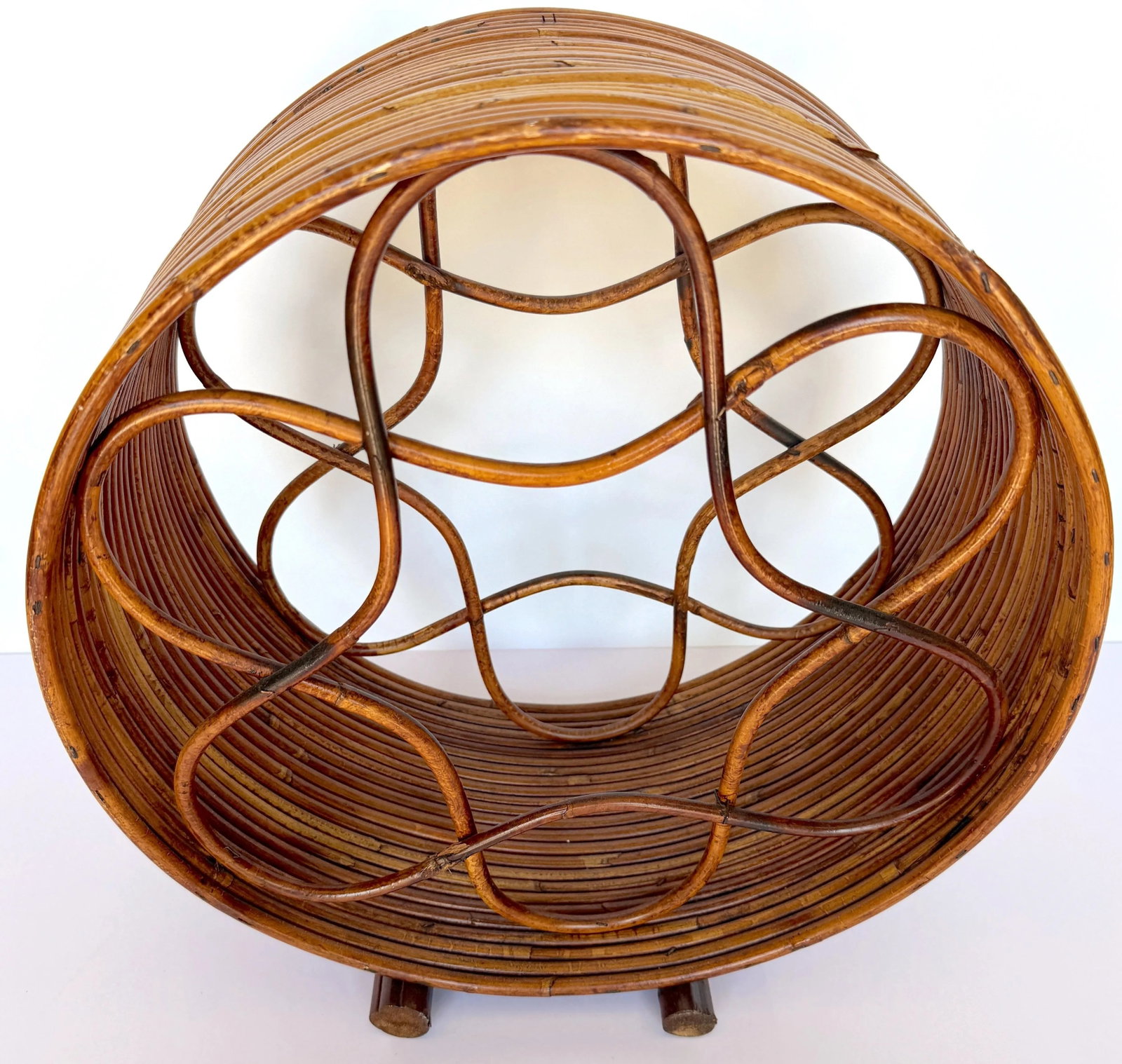 Boho Rattan Circular Porthole 6 Bottle Wine Caddy/ Rack - 5