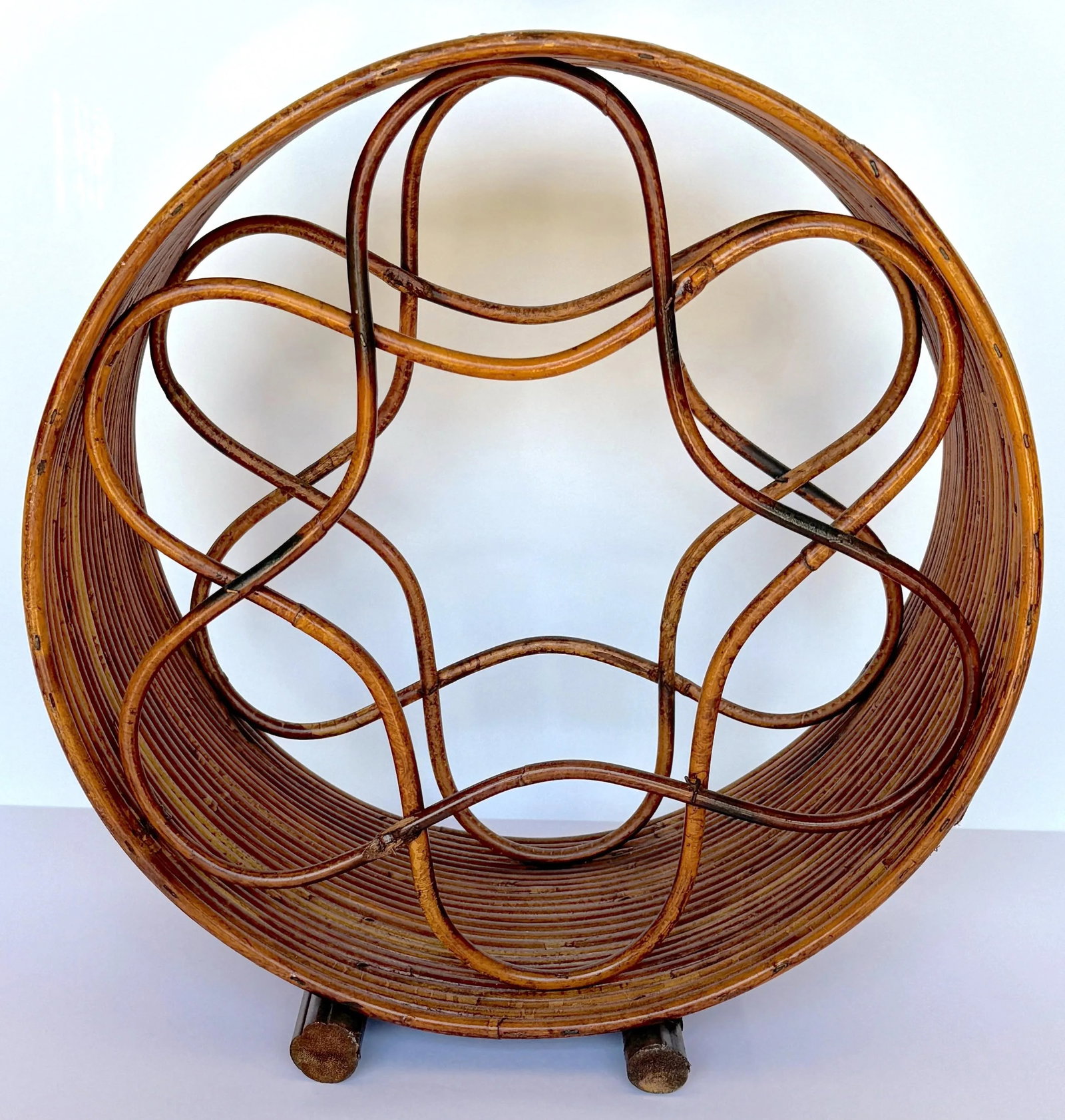 Boho Rattan Circular Porthole 6 Bottle Wine Caddy/ Rack - 6
