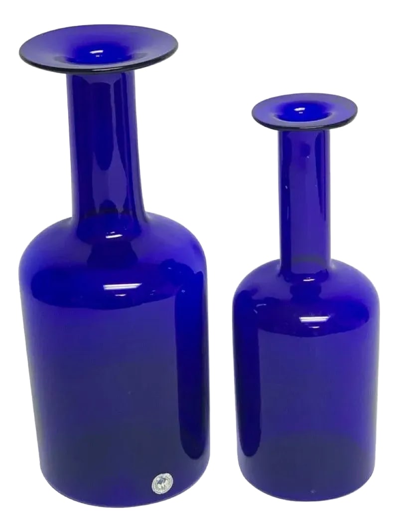 Graduating Cobalt Holmegaard Glass Bottle Vases, by Otto Brauer - a Pair (1 of 4)