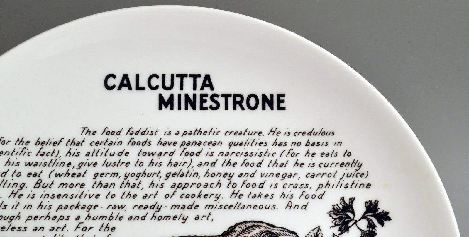 Piero Fornasetti Fleming Joffe Porcelain Recipe Plate, Calcutta Minestone. 1960s. - 2