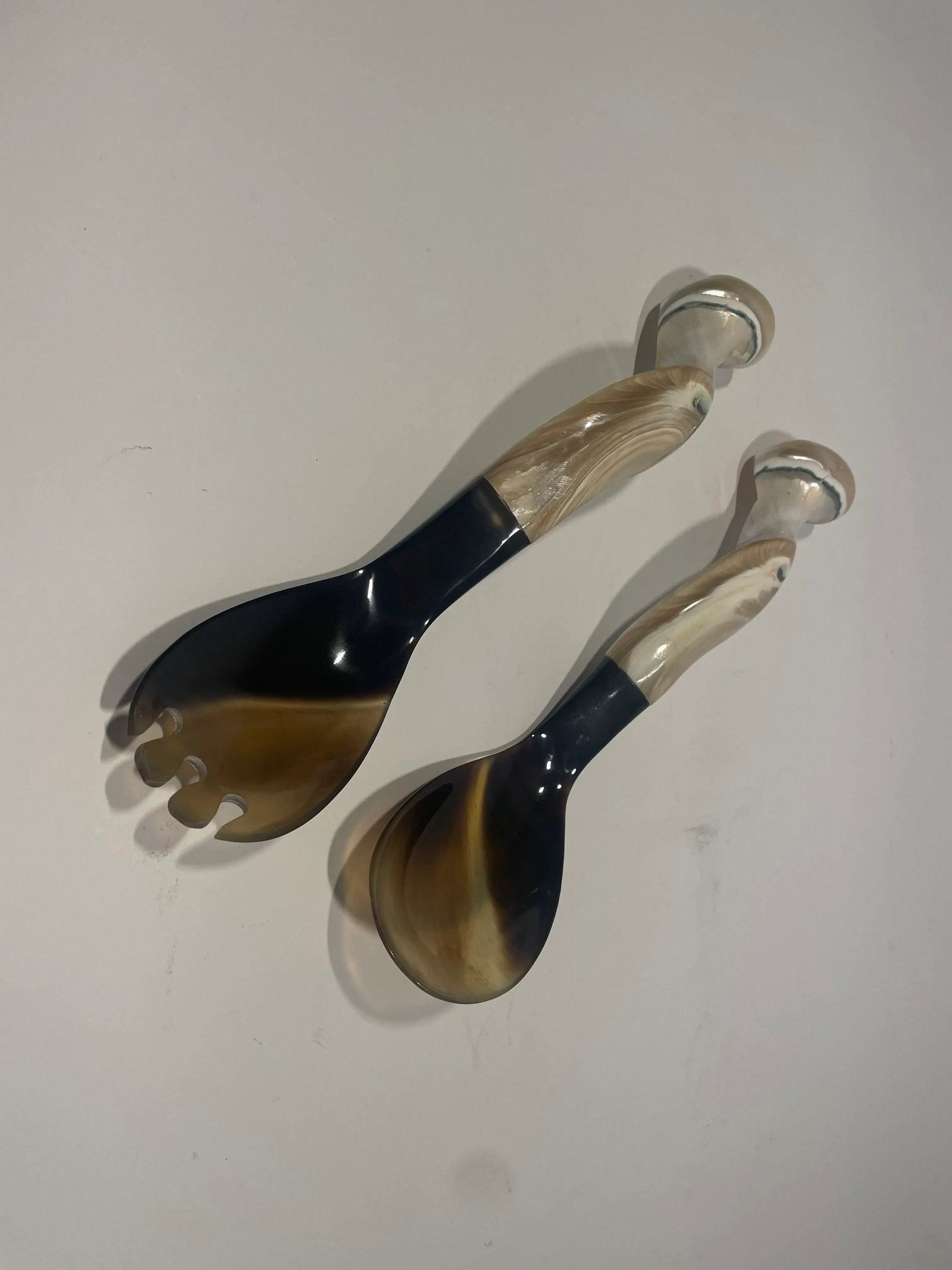 Late 20th Century Artisan Crafted Horn and Shell Serving Utensils - a Pair - 3
