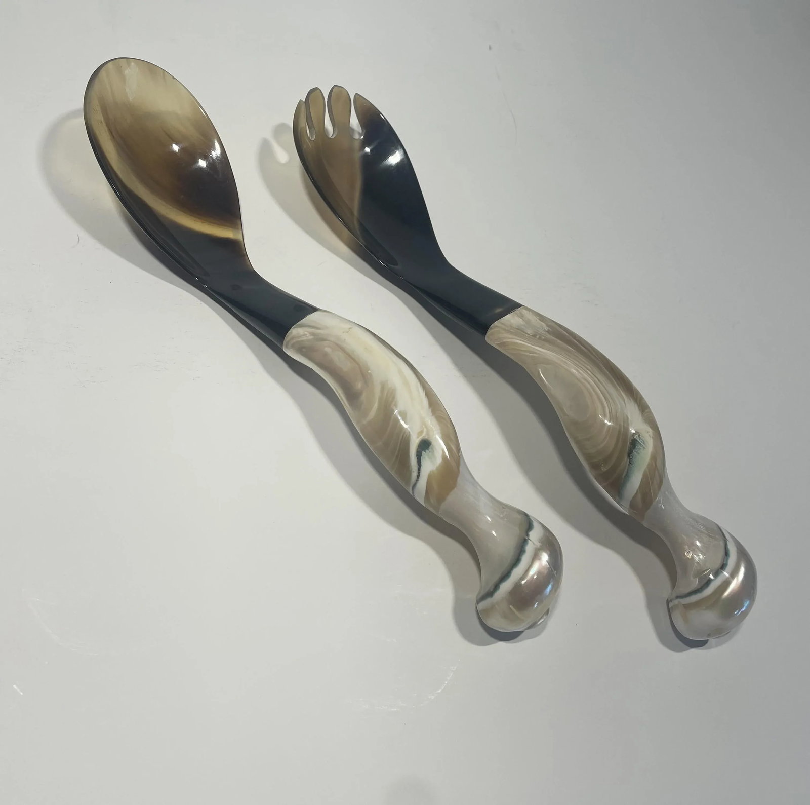 Late 20th Century Artisan Crafted Horn and Shell Serving Utensils - a Pair - 5