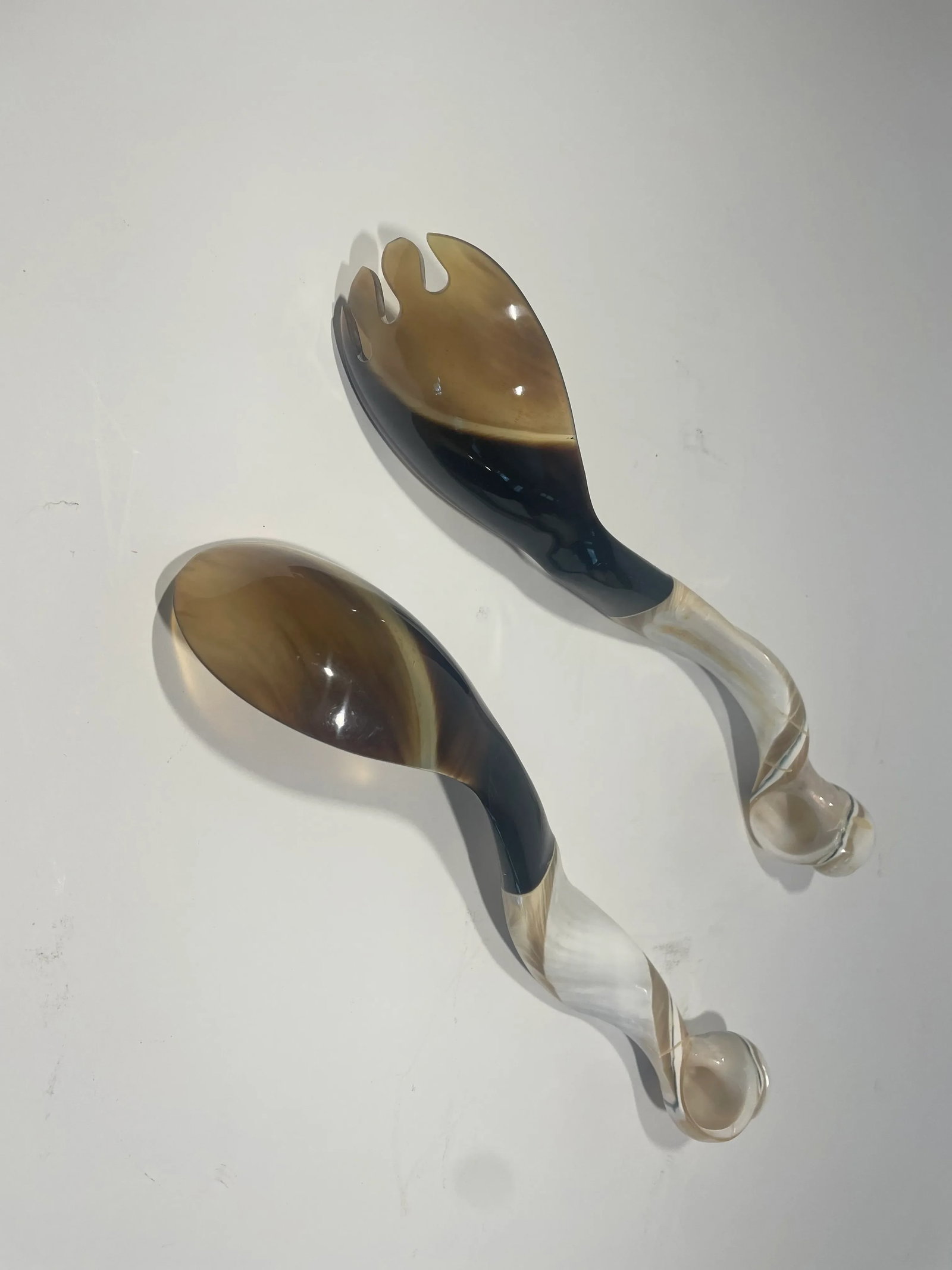 Late 20th Century Artisan Crafted Horn and Shell Serving Utensils - a Pair - 6