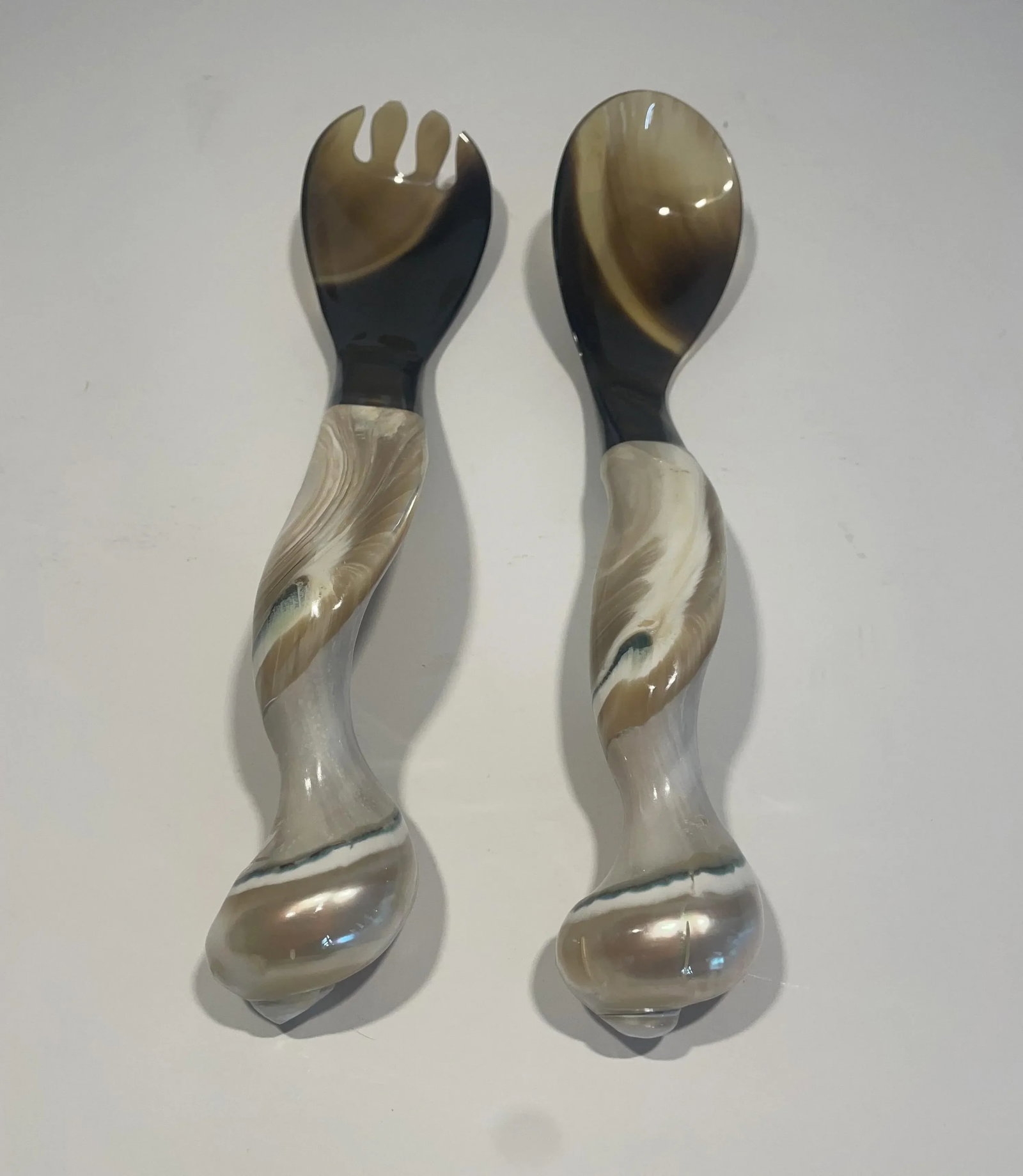 Late 20th Century Artisan Crafted Horn and Shell Serving Utensils - a Pair - 9