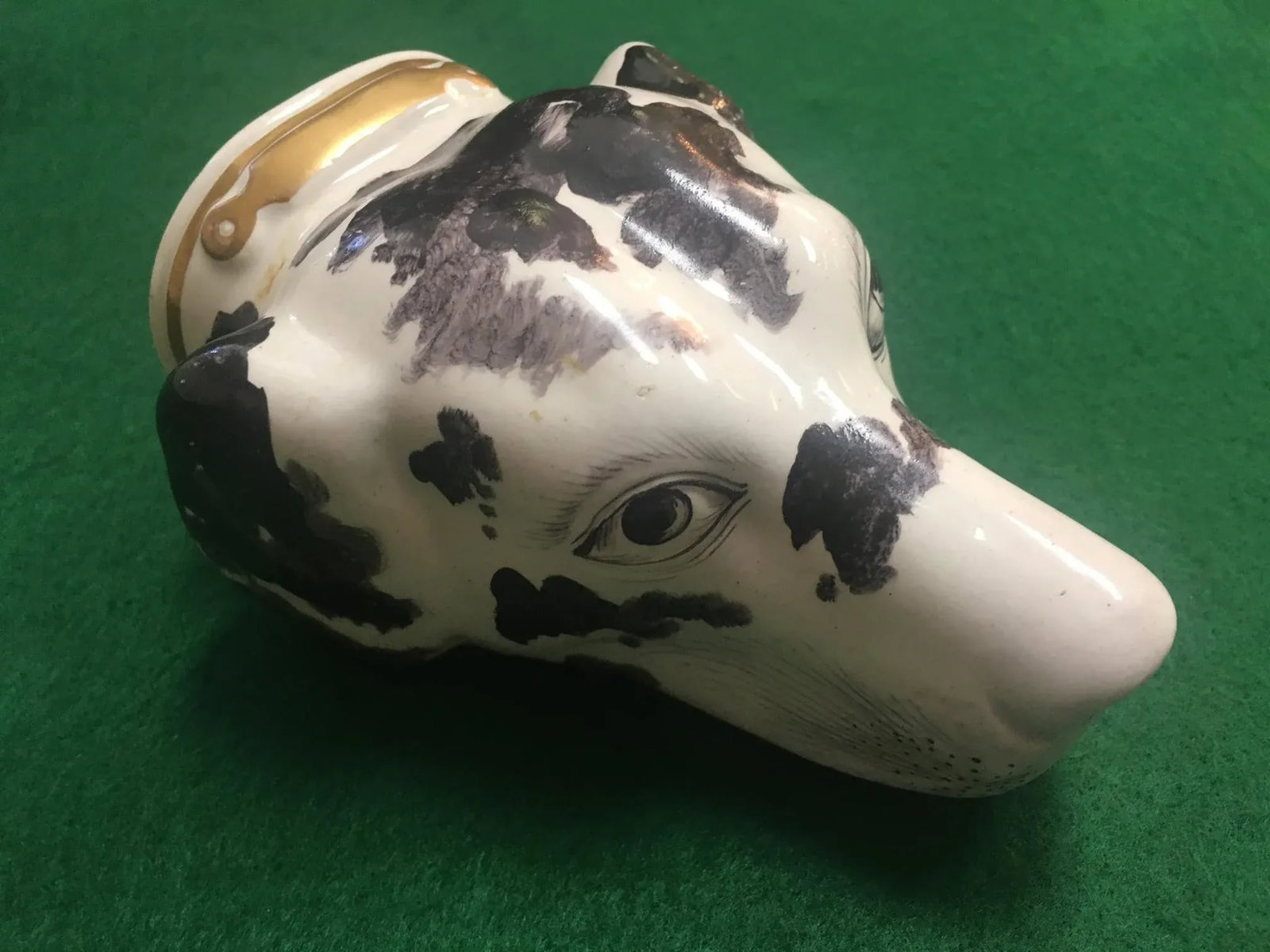 19thc English Staffordshire Large Hound's Head Stirrup Cup - 3