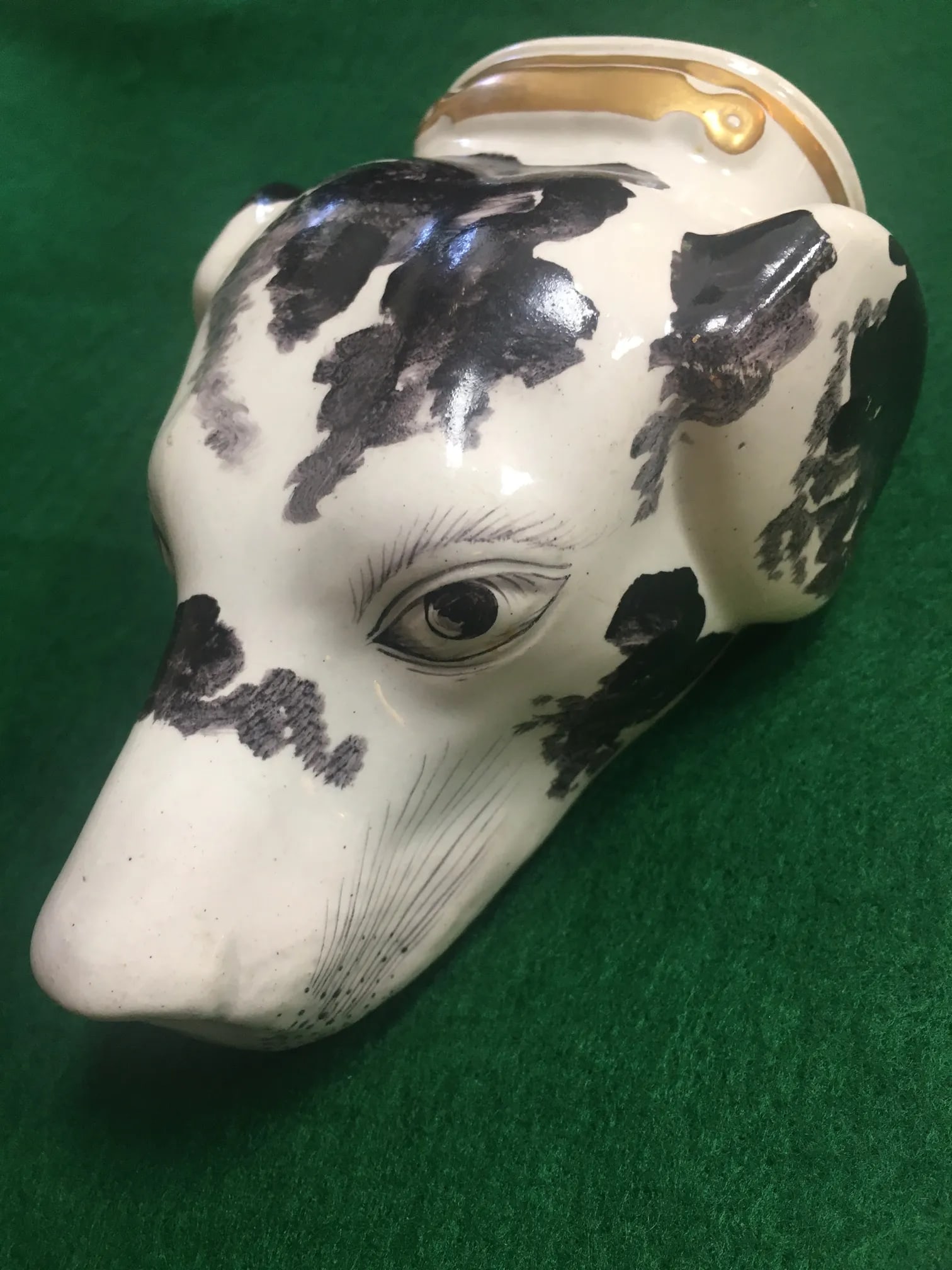 19thc English Staffordshire Large Hound's Head Stirrup Cup - 7