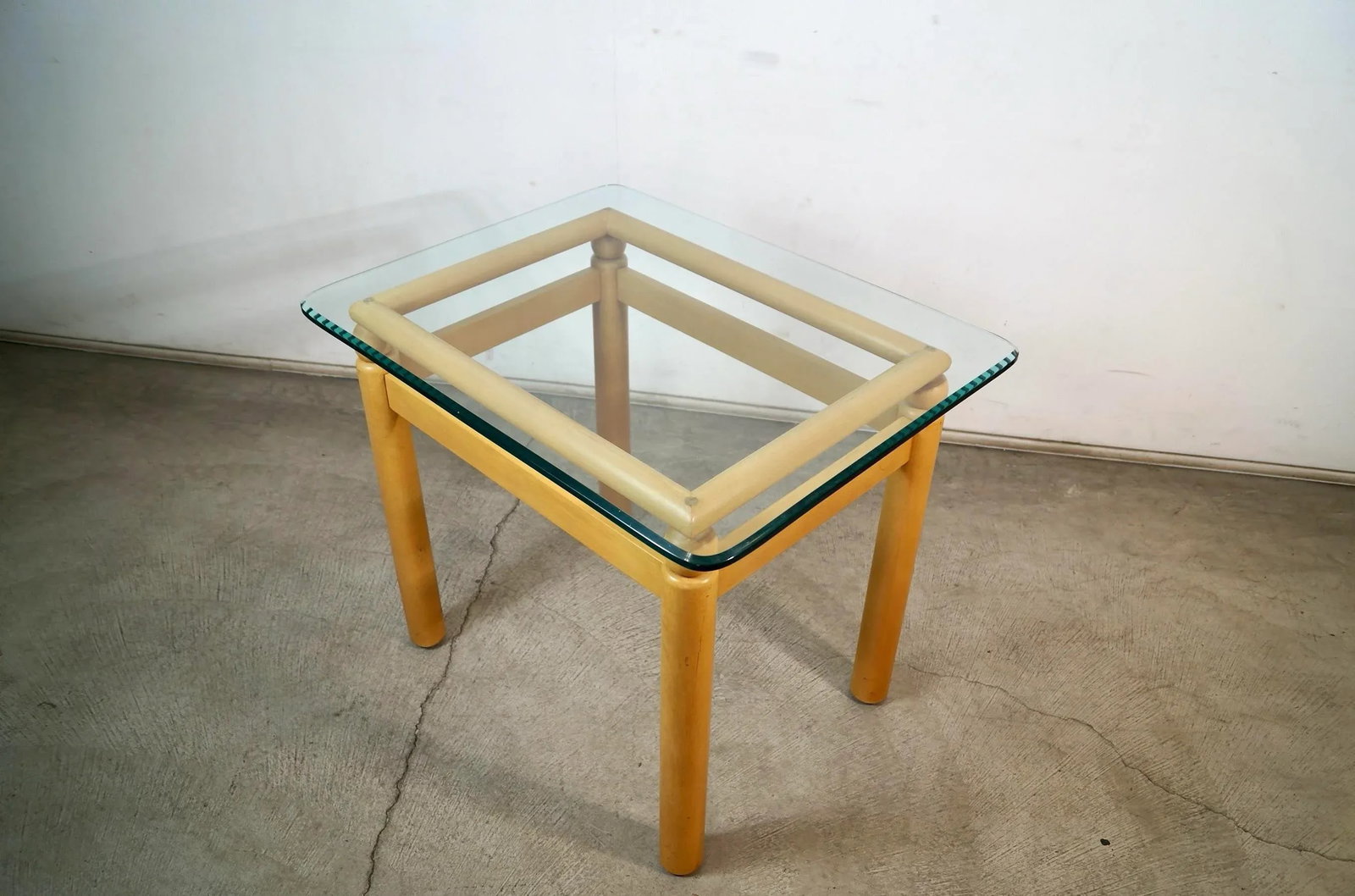 1990's Postmodern Ethan Allen Solid Maple & Glass End Table - 2