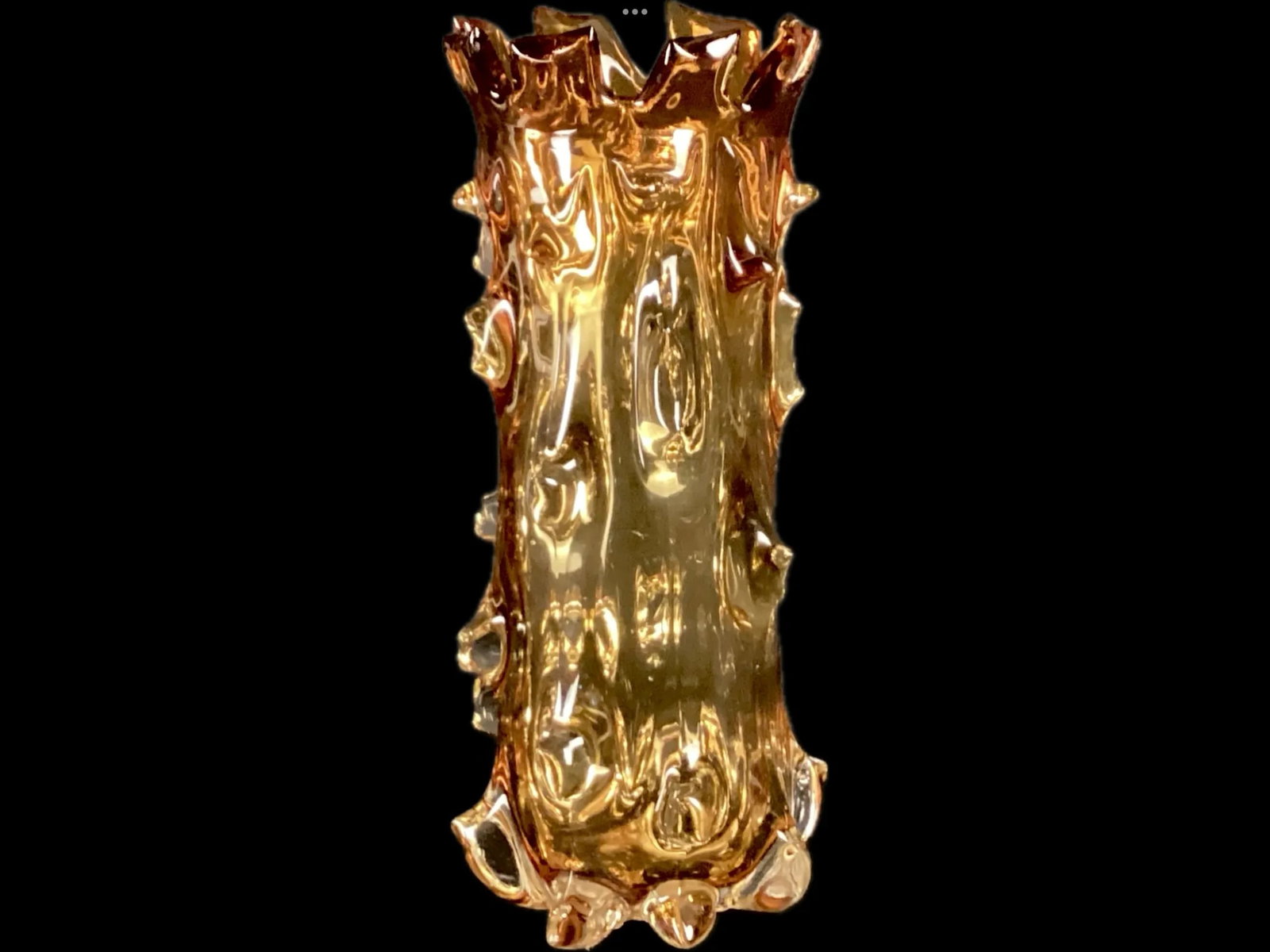 Brutalist Style Amber Heavy Glass Vase - 2