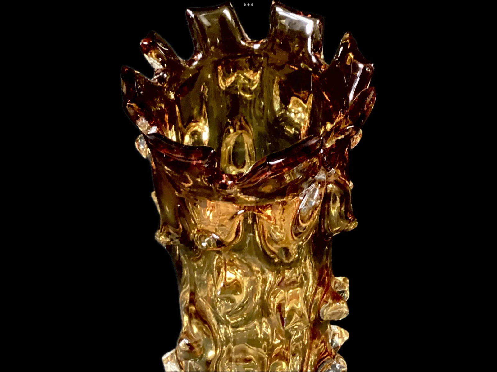Brutalist Style Amber Heavy Glass Vase - 3
