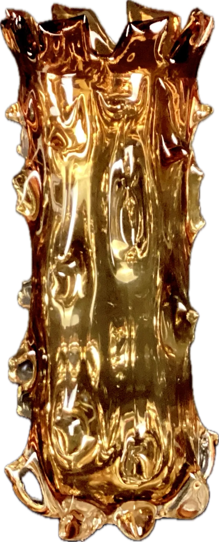 Brutalist Style Amber Heavy Glass Vase - 4