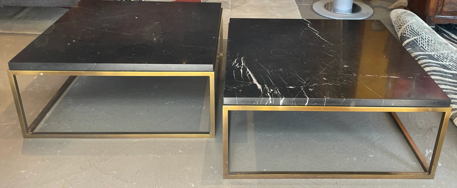 Pair of Large Square Restoration Hardware Marble Top Coffee Tables - 2